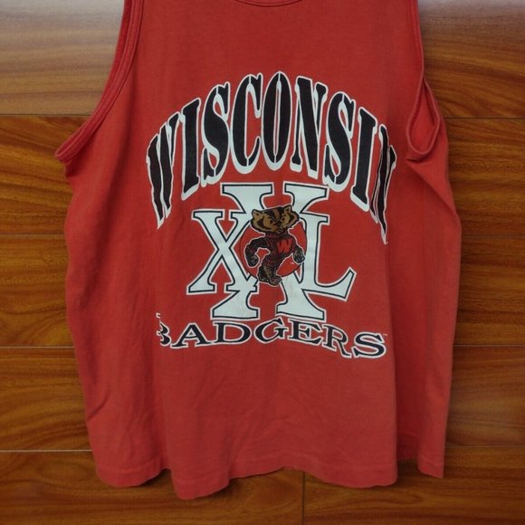 Vintage Wisconsin Badgers College Savvy Sportswear Size Large Tank Top USA - Picture 2 of 7